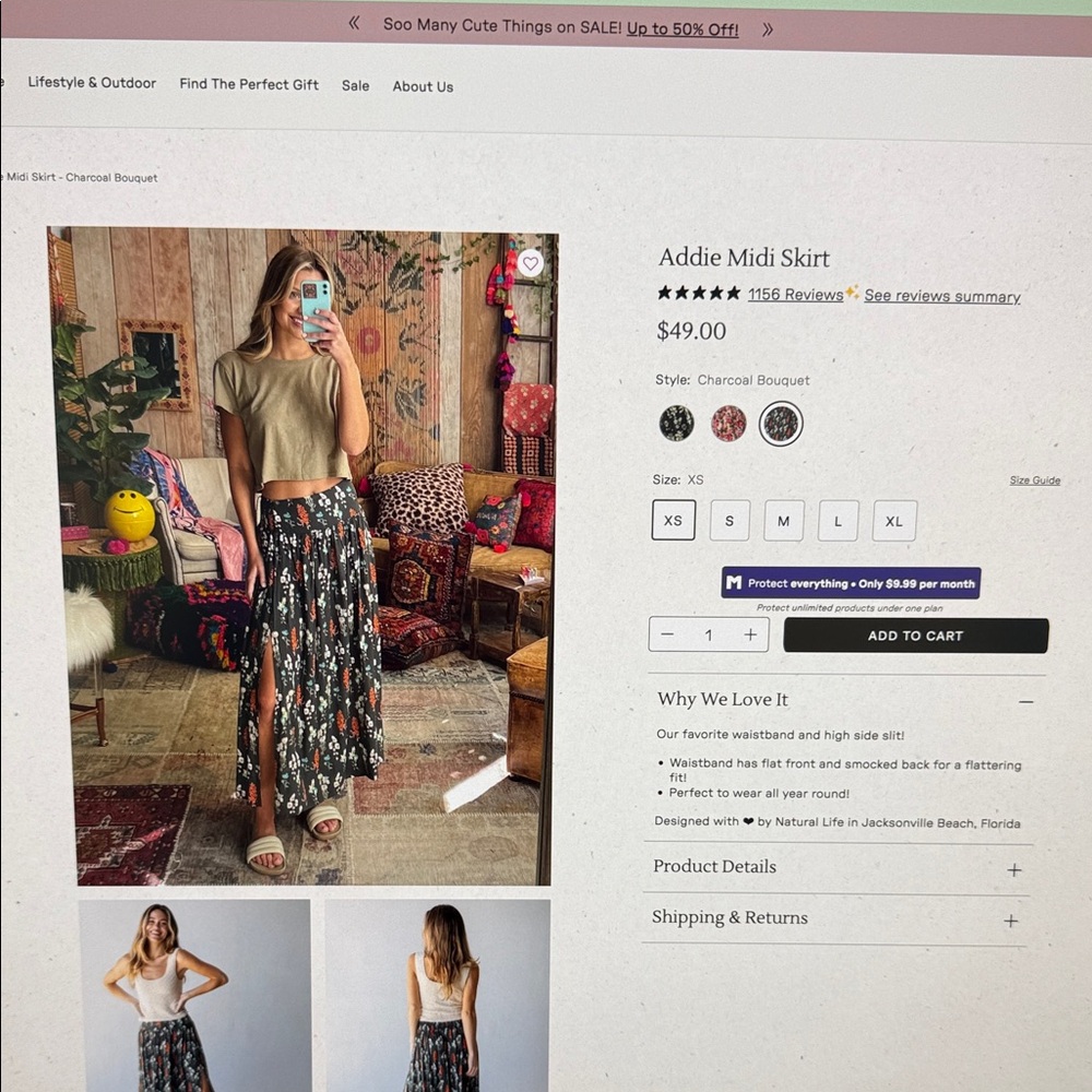 Natural Life Floral Midi Skirt - Black and White